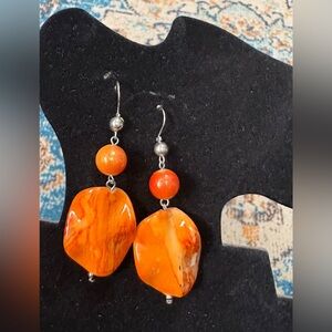 Orange Dangle Earrings, Vintage